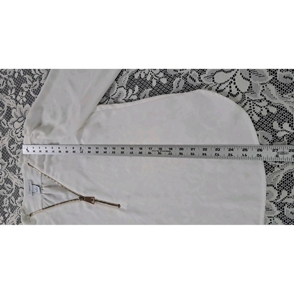 Carmen Marc Volvo Blouse M Ivory Zipper V Neck Long Sleeve Silky Beachy Wedding - Picture 7 of 9